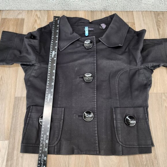 Context Women's Size 16 Black Short‎ Sleeve Big Buttons Collared Blazer Jacket - Picture 9 of 10